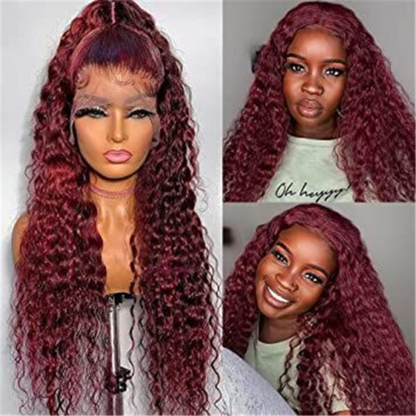 Burgundy Color #99j Human Hair Water Wave 13X4 Lace Front Wigs - Image 3